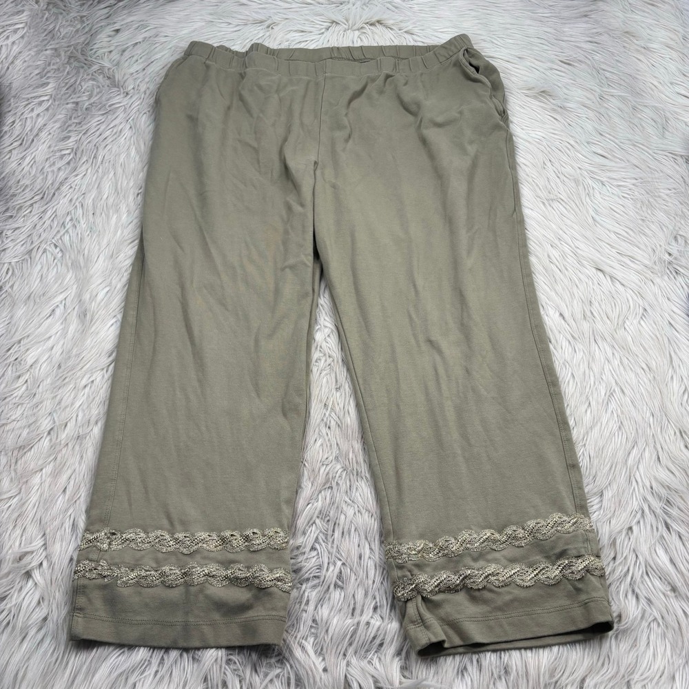 Lands' End Women's 2X Green Lace Trim Sports Knit Straight Leg Pants Comfort